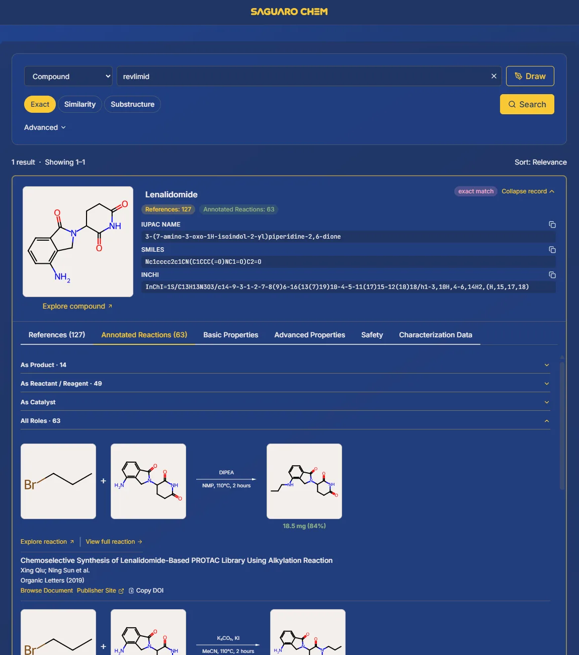 Saguaro Chem compound search interface